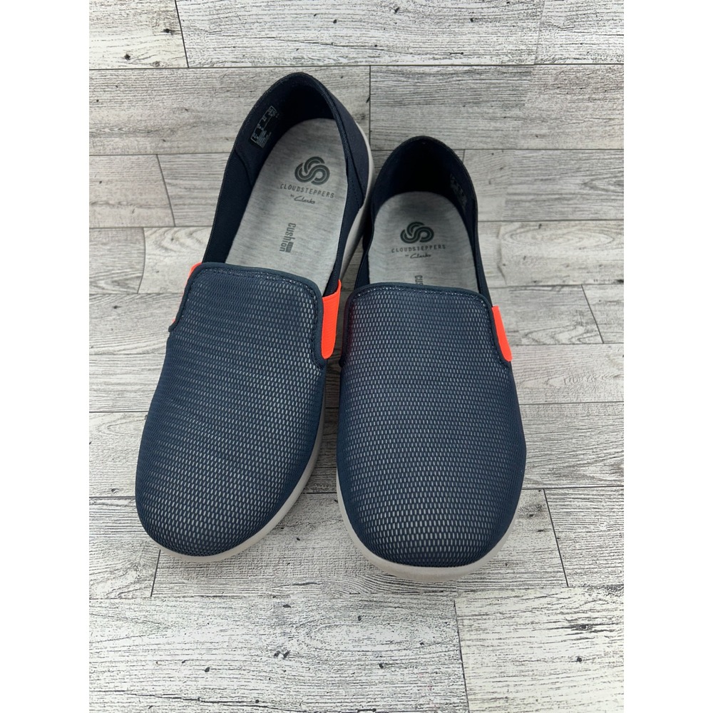 Clarks Cloudsteppers Women Navy Orange Slip On Loafers Shoes Size 9 W